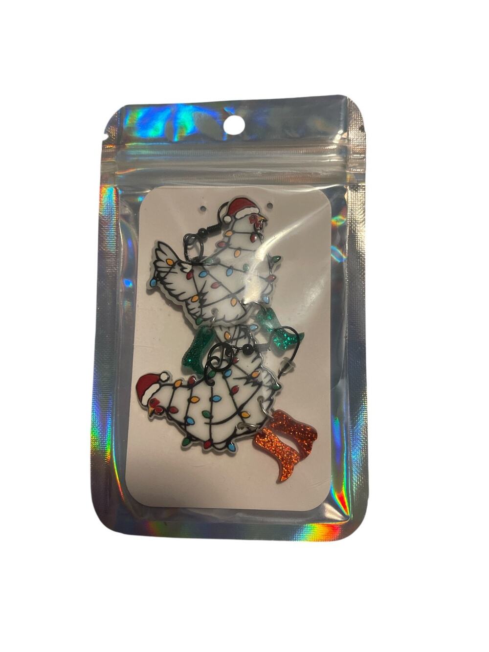 NWT Christmas Chicken Earrings Pierced Acrylic Boots Dangle Drop Light Weight